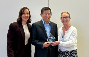 Marina Crocker, Dr. Chao Wu and Kay Thomson accept 2026 Breakthrough Award for Ingredient Innovation for PROtelyze Bio-Brain on behalf of Hilmar